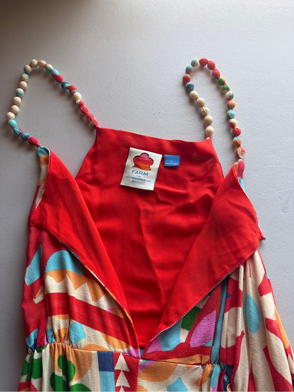 FARM Rio Anthropologie Beaded Strap Wide Leg Tropical Halter Jumpsuit Large - Picture 15 of 16